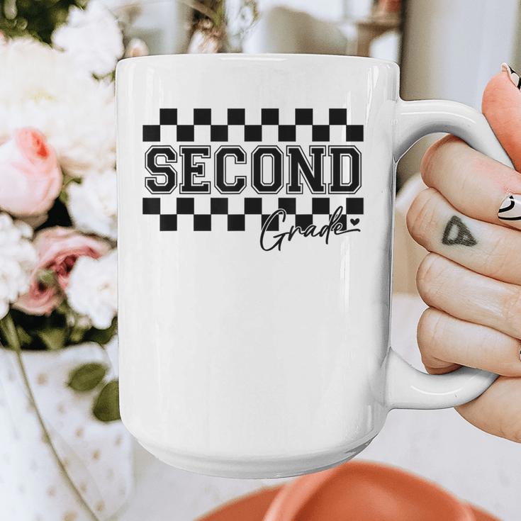 Second Grade Checkered Teacher 1st Day Back To School Women Graphic Print Coffee Mug, funny design
