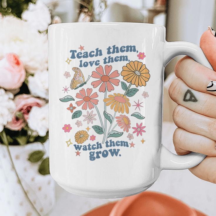 Teach Them Love Them Watch Them Grow Retro Teacher Floral Graphic Print Coffee Mug, funny design Teach Them Love Them Watch Them Grow Retro Teacher Floral Graphic Print Coffee Mug, funny design