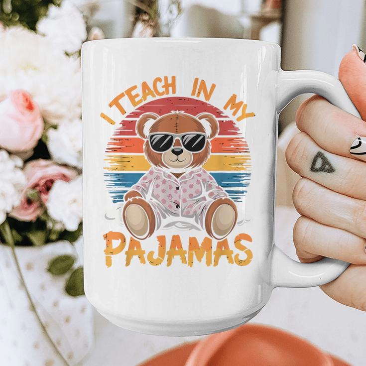 I Teach In My Pajamas Teacher Sunset Bear Retro Graphic Print Coffee Mug, funny design I Teach In My Pajamas Teacher Sunset Bear Retro Graphic Print Coffee Mug, funny design