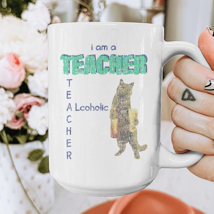 I Am A Teacher Alcoholic Cat Beer Feline Men Women Graphic Print Coffee Mug, funny design
