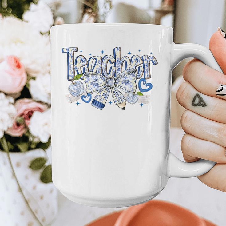 Teacher Blue Chinoiserie Coquette Bow Heart Teacher Life Graphic Print Coffee Mug, funny design Teacher Blue Chinoiserie Coquette Bow Heart Teacher Life Graphic Print Coffee Mug, funny design