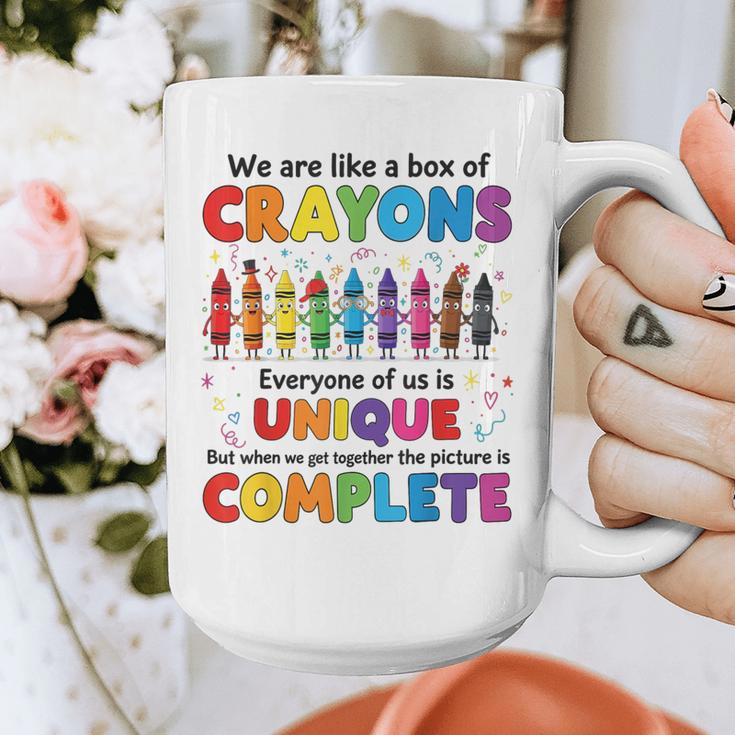 Teacher We Are Like a Box Of Crayons Back To School Graphic Print Coffee Mug, funny design