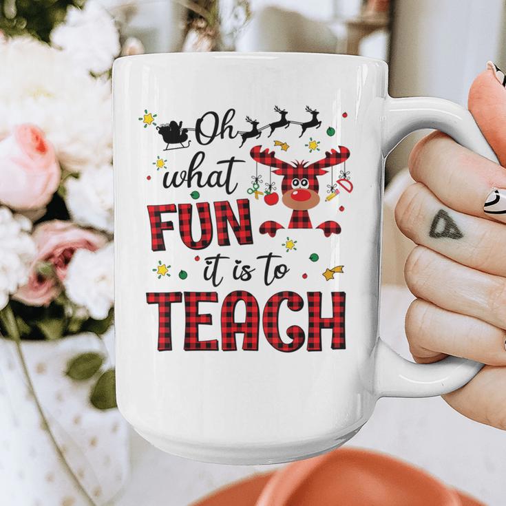 Teachers Oh What Fun It Is To Teach Cute Red Plaid Reindeer Graphic Print Coffee Mug, funny design Teachers Oh What Fun It Is To Teach Cute Red Plaid Reindeer Graphic Print Coffee Mug, funny design