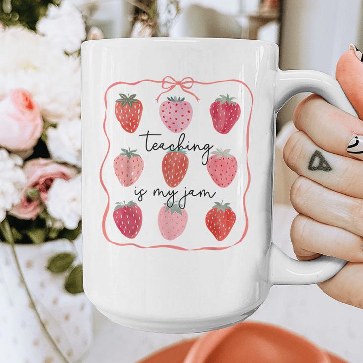 Teaching Is My Jam Teacher Team Crew Cute Strawberry Girls Graphic Print Coffee Mug, funny design