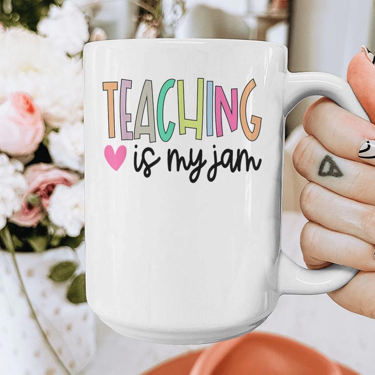 Teaching Is My Jam For Women Teacher Cute Teachers Outfit Graphic Print Coffee Mug, funny design