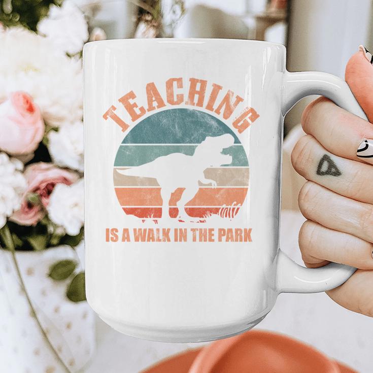 Teaching Is A Walk In The Park Teacher T-Rex Retro Graphic Print Coffee Mug, funny design