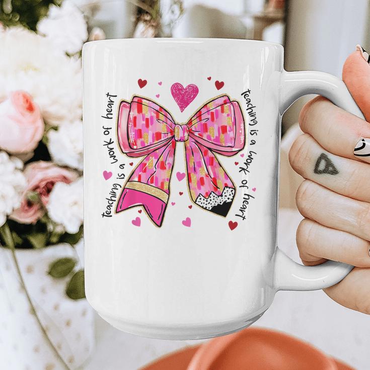Teaching Is A Work Of Heart Pencil Bow Teacher Valentine Graphic Print Coffee Mug, funny design Teaching Is A Work Of Heart Pencil Bow Teacher Valentine Graphic Print Coffee Mug, funny design