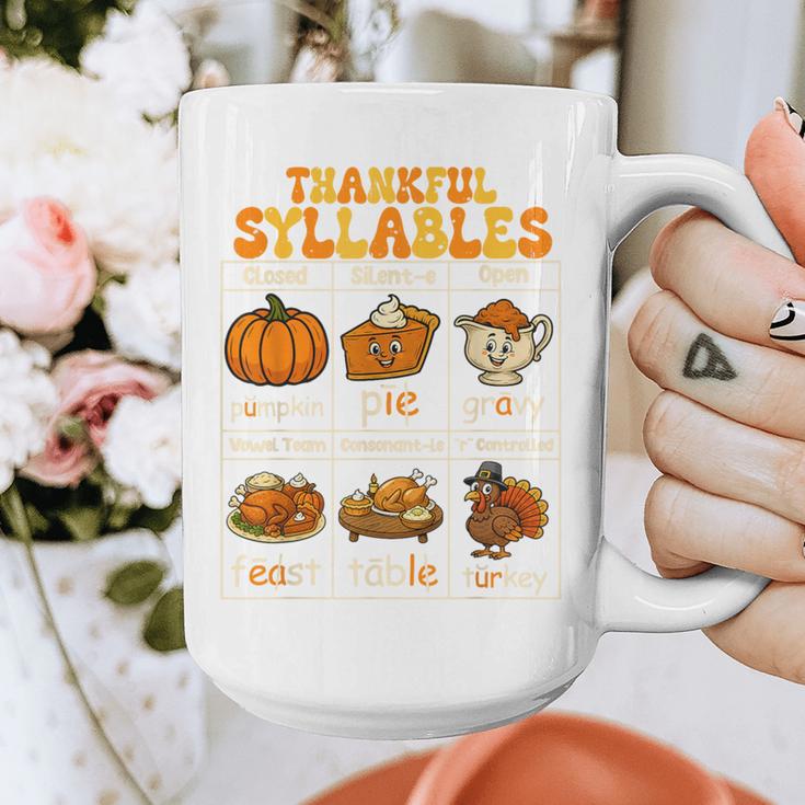 Thankful Syllables Teacher Thanksgiving Educational Kids Graphic Print Coffee Mug, funny design Thankful Syllables Teacher Thanksgiving Educational Kids Graphic Print Coffee Mug, funny design