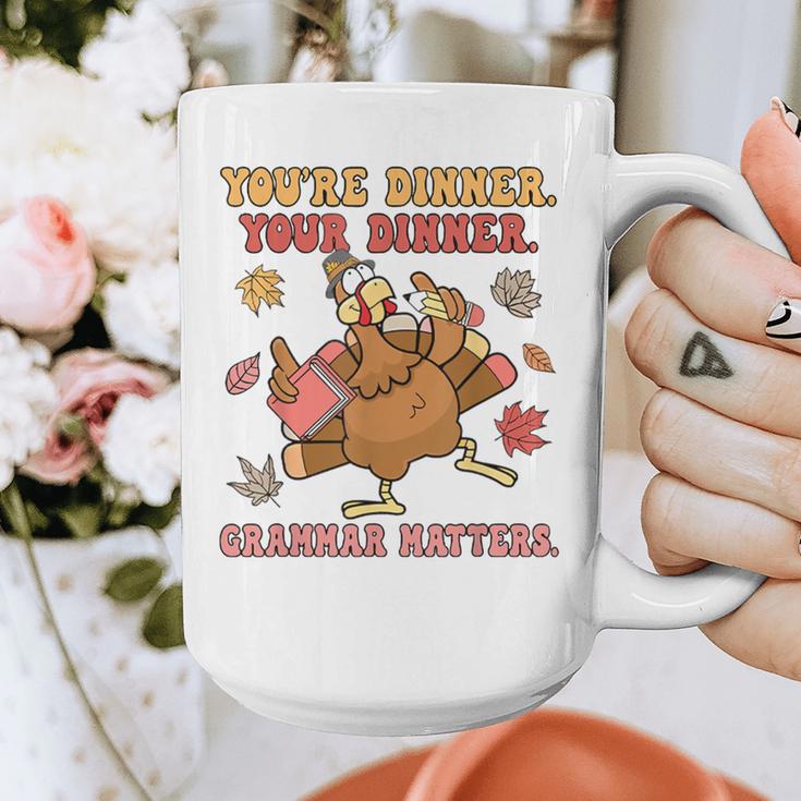 Thanksgiving Grammar Thankful English Teacher Fall Turkey Graphic Print Coffee Mug, English Teacher Gifts, funny design