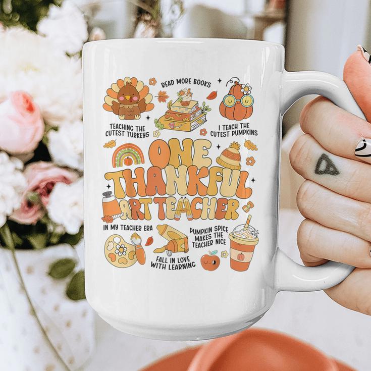 Thanksgiving One Thankful Art Teacher Fall Groovy Men Women Graphic Print Coffee Mug, Groovy Teacher Gifts, funny design