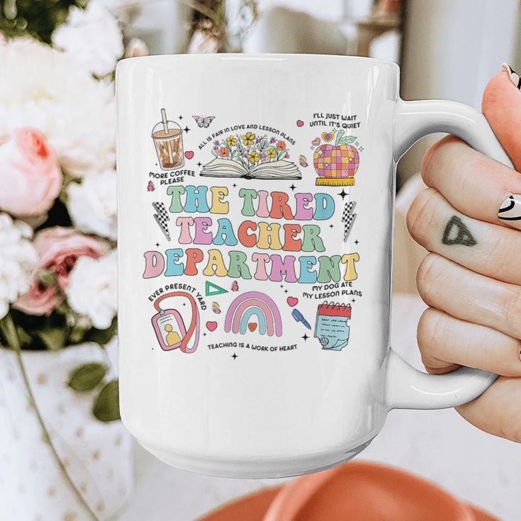 The Tired Teachers Department Retro Groovy Back To School Graphic Print Coffee Mug, funny design The Tired Teachers Department Retro Groovy Back To School Graphic Print Coffee Mug, funny design