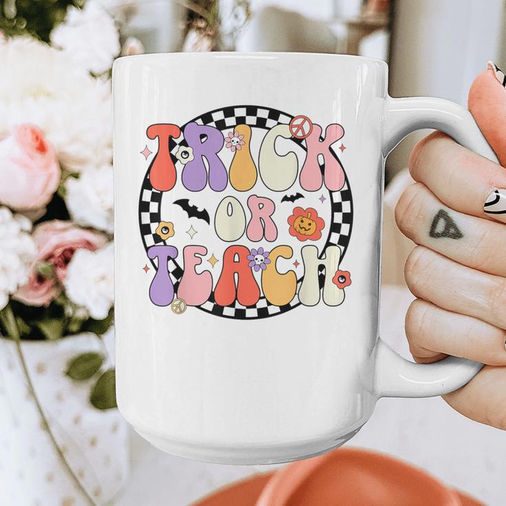 Trick Or Teach Retro Groovy Halloween Teacher Graphic Print Coffee Mug, Groovy Teacher Gifts, funny design