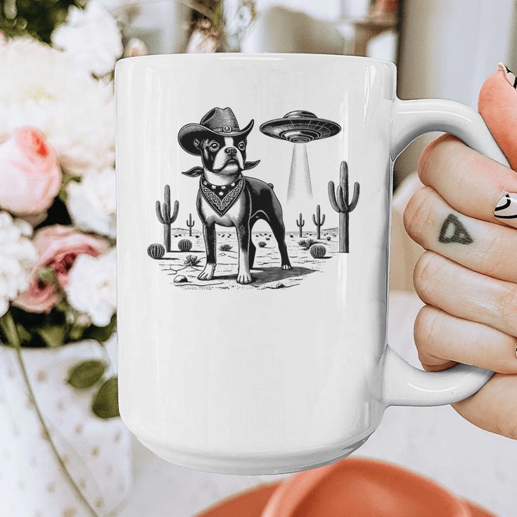 Vintage Boston Terrier UFO Western Wild West Dog Mom Dad Graphic Print Coffee Mug, Couple Gifts, Mom Gifts, Boston Terrier Dad Gifts, Boston Terrier Mom Gifts, funny design