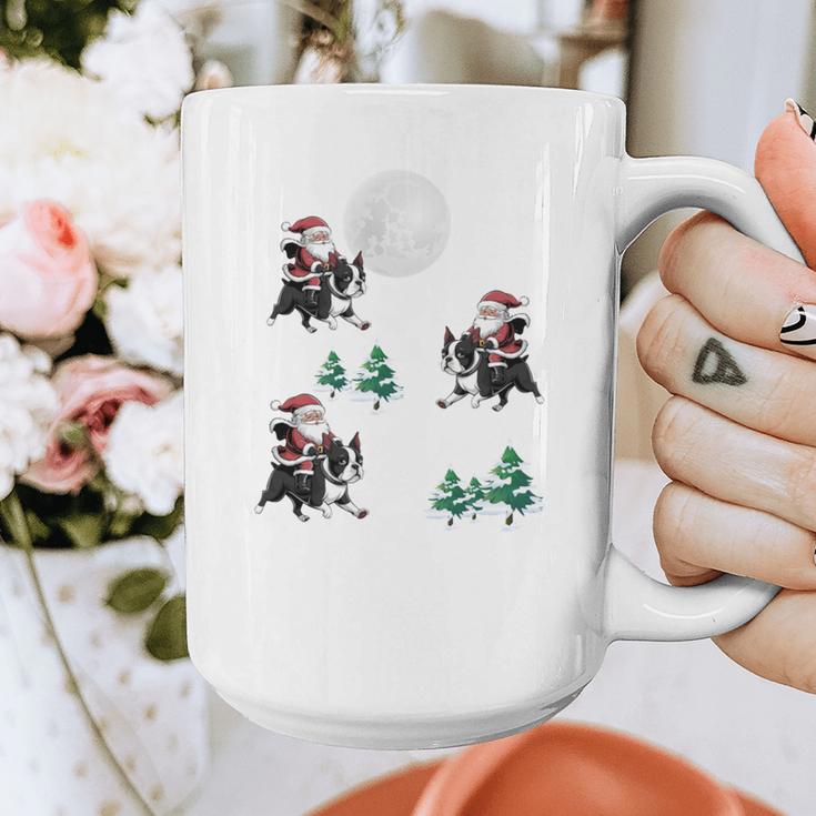 Xmas Tree Santa Riding Boston Terrier Christmas Graphic Print Coffee Mug, Boston Terrier Christmas Gifts, Boston Terrier Riding Gifts, funny design