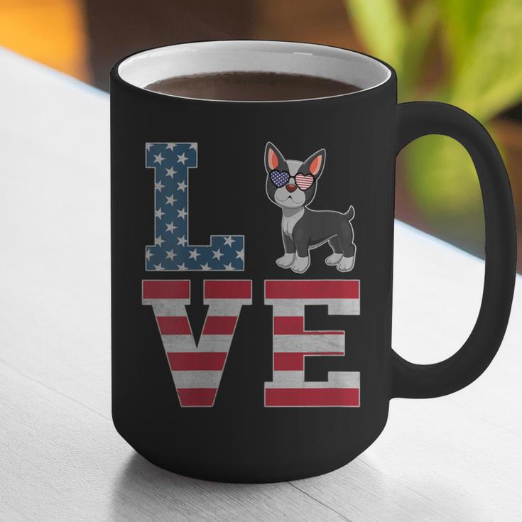 4th Of July Decor Patriotic LOVE Boston Terrier USA Flag Graphic Print Coffee Mug, Patriotic Boston Terrier Mugs, Boston Terrier 4th Of July Mugs, funny gift