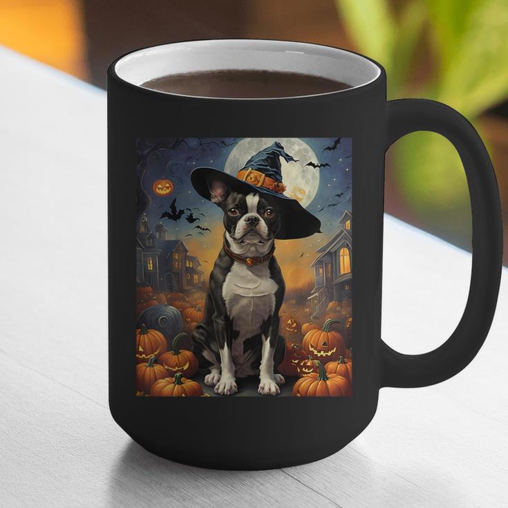 Aesthetic Halloween Boston Terrier Dog Witch Pumpkin For Men Women Kids Graphic Print Coffee Mug, Boston Terrier Halloween Mugs, funny gift