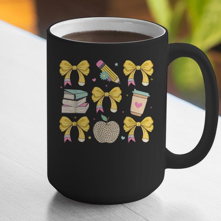 Back To School Yellow Bows Book Coffee Leopard Apple Teacher Graphic Print Coffee Mug, funny gift