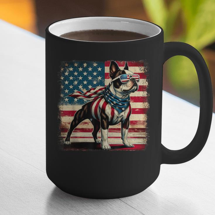 Boston Terrier Dog 4th Of July USA American Flag Patriotic Graphic Print Coffee Mug, American Boston Terrier Mugs, Patriotic Boston Terrier Mugs, Boston Terrier 4th Of July Mugs, funny gift