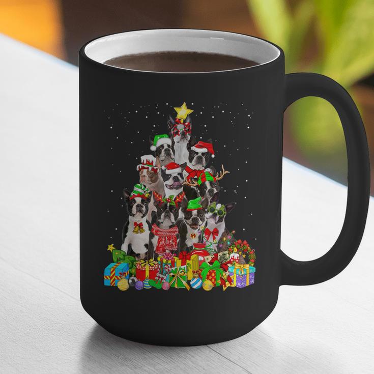 Boston Terrier Dog Christmas Tree Lights Xmas Pajama For Men Women Kids Graphic Print Coffee Mug, Boston Terrier Christmas Mugs, funny gift
