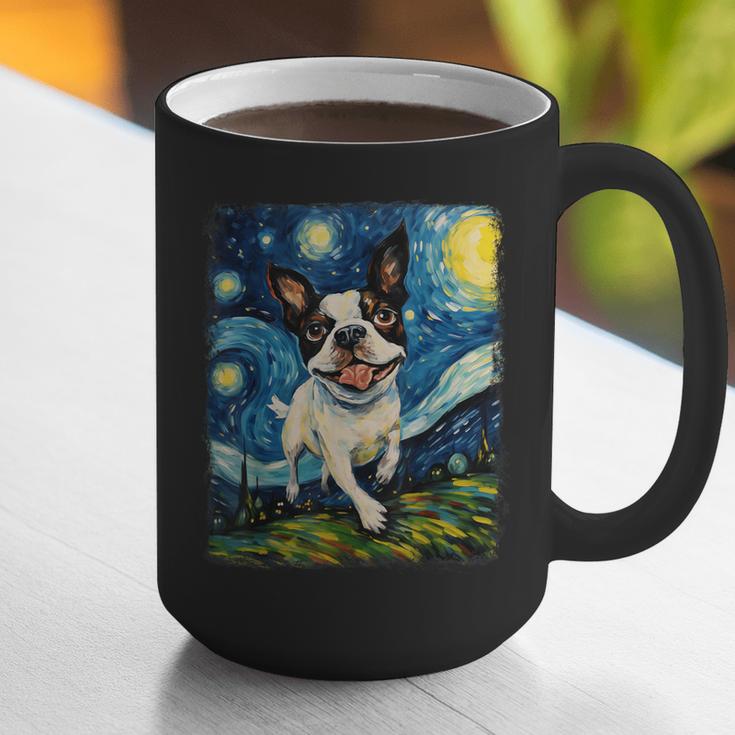 Boston Terrier Dog Starry Night Painting Graphic Print Coffee Mug, funny gift