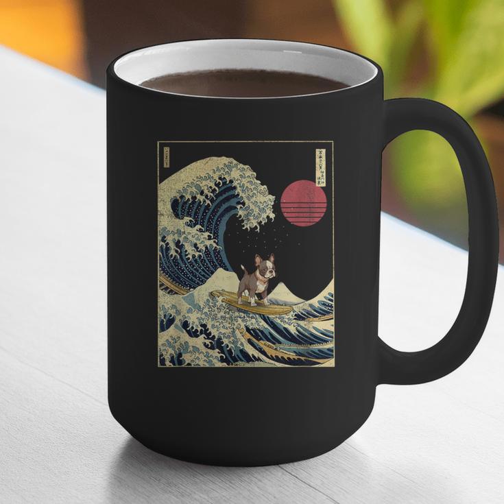 Boston Terrier Japanese Kanagawa Wave Surf Dog Graphic Print Coffee Mug, funny gift