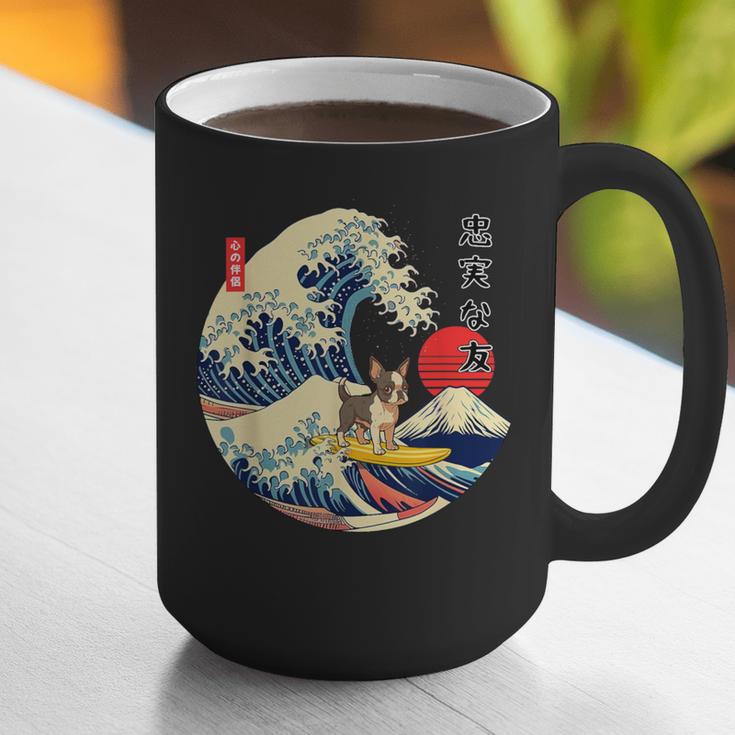 Boston Terrier Japanese Kanagawa Wave Surf Loyal Dog Men Women Kids Graphic Print Coffee Mug, funny gift