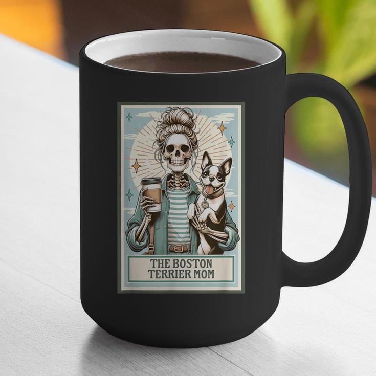 The Boston Terrier Mom Skeleton Spooky Season Halloween Graphic Print Coffee Mug, Boston Terrier Halloween Mugs, Boston Terrier Mom Mugs, funny gift