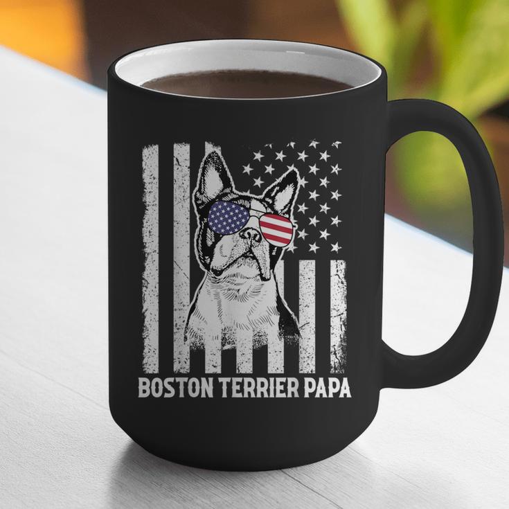 Boston Terrier Papa Cool Dog Lover USA American Flag Men Women Graphic Print Coffee Mug, American Boston Terrier Mugs, funny gift