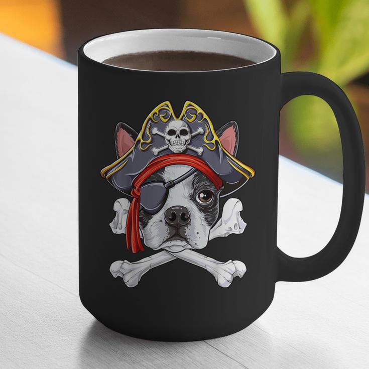 Boston Terrier Pirate T Shirt Jolly Roger Crossbones Skull Graphic Print Coffee Mug, funny gift