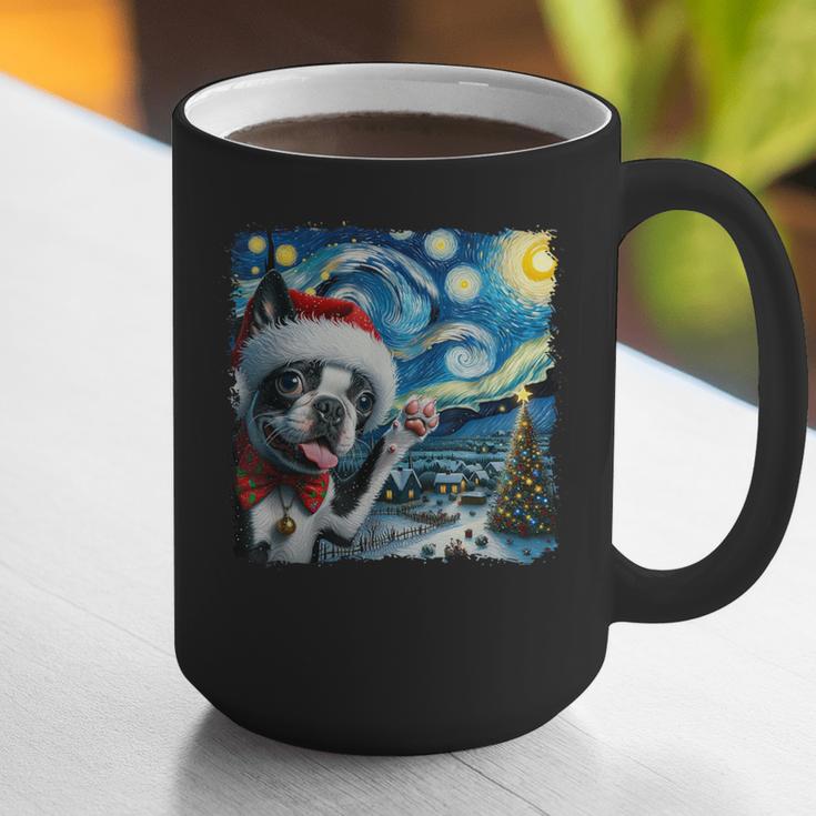 Boston Terrier Santa Starry Night Van Gogh Christmas Dog Men Women Kids Graphic Print Coffee Mug, Boston Terrier Christmas Mugs, funny gift