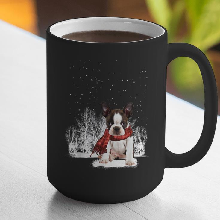 Boston Terrier In The Snow Merry Christmas Winter Graphic Print Coffee Mug, Boston Terrier Christmas Mugs, funny gift