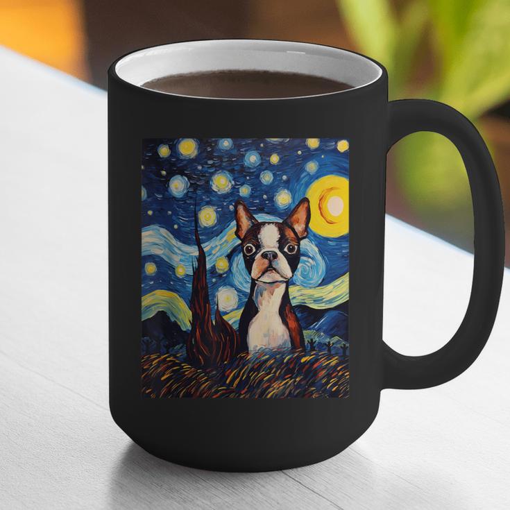 Boston Terrier Starry Night Van Gogh Art Graphic Print Coffee Mug, funny gift
