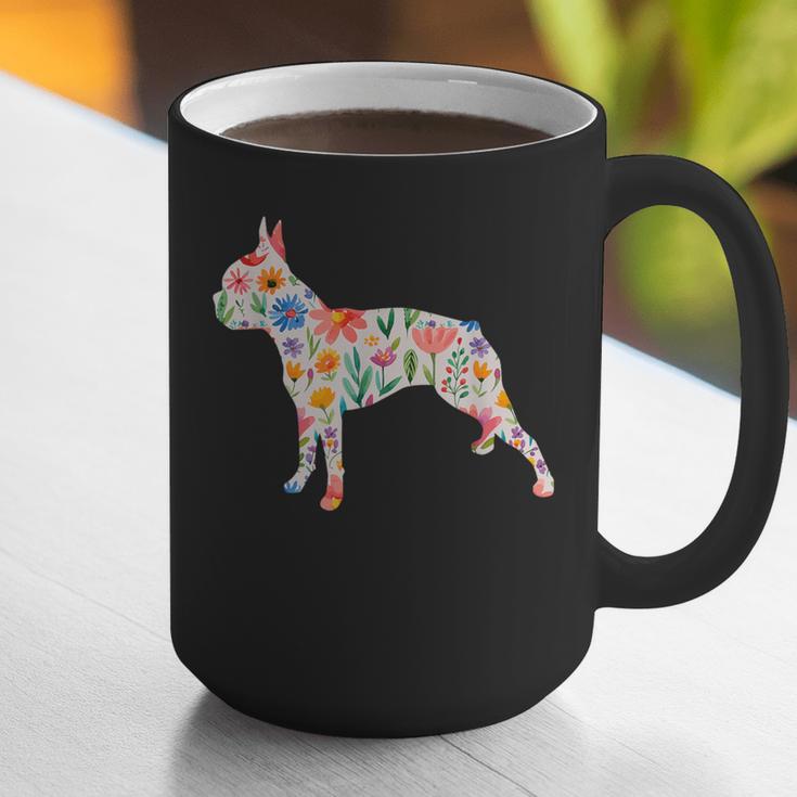 Boston Terrier Watercolor Flowers Graphic Print Coffee Mug, funny gift
