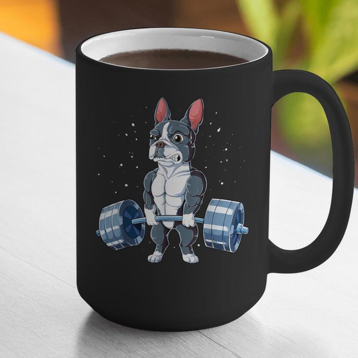 Boston Terrier Weightlifting Deadlift Men Fitness Gym Graphic Print Coffee Mug, Boston Terrier Gym Mugs, funny gift