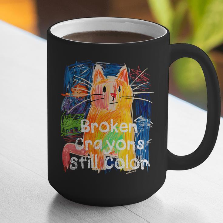 Broken Crayons Still Color Cat Teacher Graphic Print Coffee Mug, funny gift