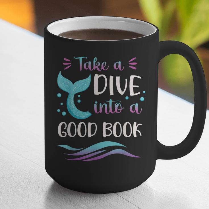 Cute Mermaid Librarian Teacher Dive Into A Good Book Reading Graphic Print Coffee Mug, funny gift