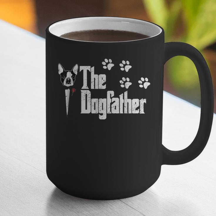 The Dogfather Boston Terrier Dog Dad Tshirt Idea Graphic Print Coffee Mug, Boston Terrier Dad Mugs, funny gift