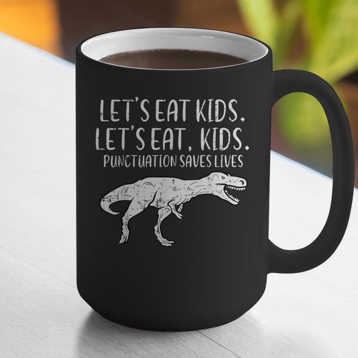 Lets Eat Kids Punctuation Saves Lives Dino Teacher Men Graphic Print Coffee Mug, funny gift