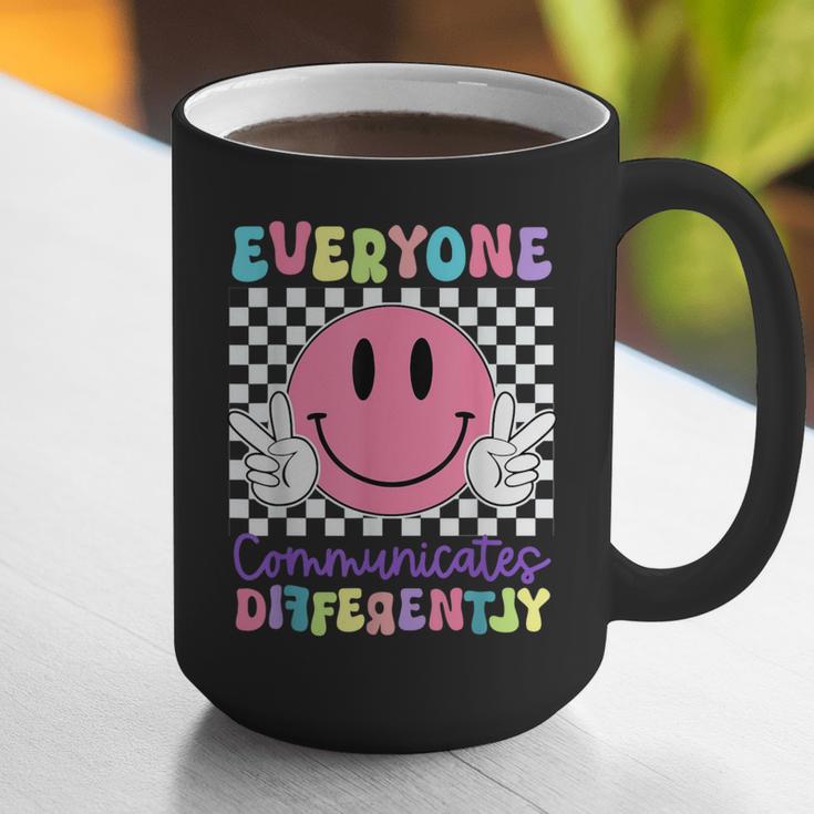 Everyone Communicates Differently Autism Awareness Teacher Graphic Print Coffee Mug, funny gift