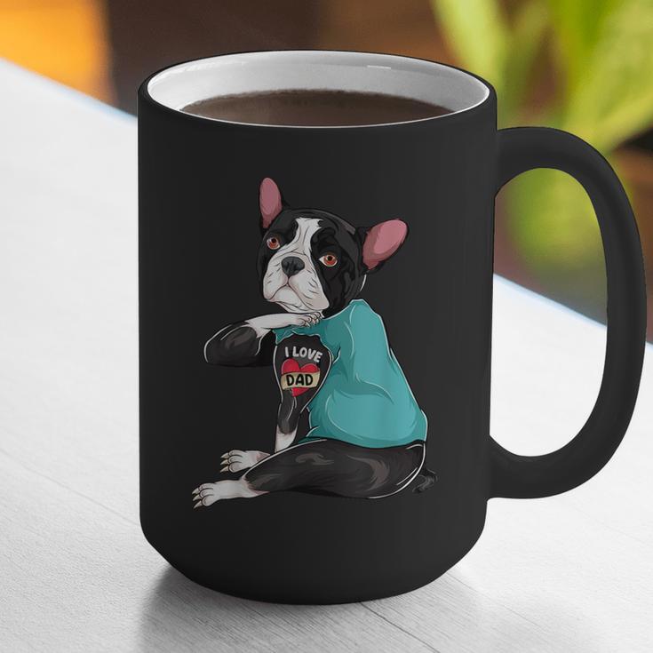 Father's Day Gift Dog Dad Boston Terrier i Love Dad Tattoo Graphic Print Coffee Mug, Boston Terrier Dad Mugs, funny gift