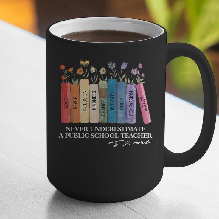 Floral Books Never Underestimate A Public School Teacher Graphic Print Coffee Mug, funny gift