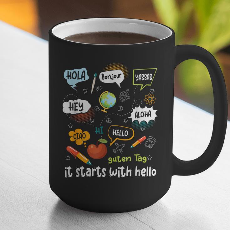 Friendship Inclusion Language Teacher It Starts With Hello Graphic Print Coffee Mug, funny gift Friendship Inclusion Language Teacher It Starts With Hello Graphic Print Coffee Mug, funny gift