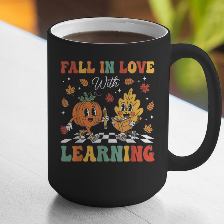 Groovy Fall In Love With Learning Autumn Pumpkin Teacher Graphic Print Coffee Mug, Groovy Teacher Mugs, funny gift
