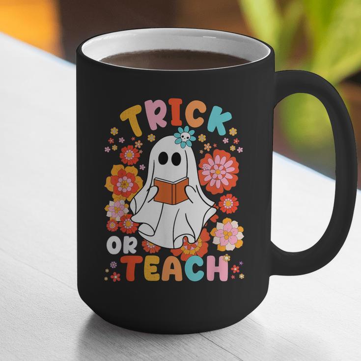 Groovy Halloween Trick Or Teach Retro Floral Ghost Teacher For Men Women Kids Graphic Print Coffee Mug, Groovy Teacher Mugs, funny gift