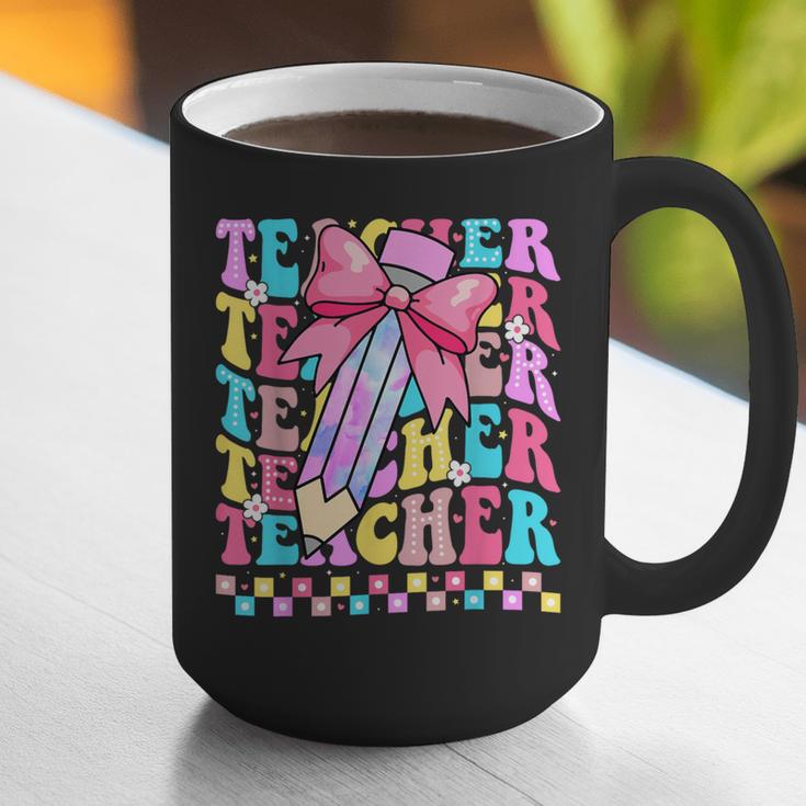 Groovy Teacher Cute Coquette Bow Flower Retro Back To School Graphic Print Coffee Mug, Groovy Teacher Mugs, funny gift Groovy Teacher Cute Coquette Bow Flower Retro Back To School Graphic Print Coffee Mug, Groovy Teacher Mugs, funny gift