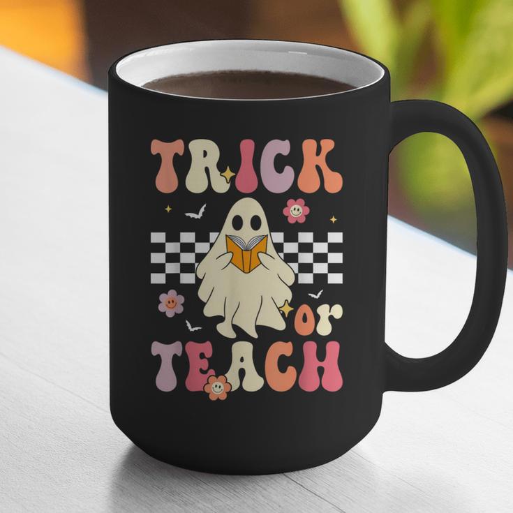 Groovy Teacher Halloween Retro Trick Or Teach Floral Ghost Graphic Print Coffee Mug, Groovy Teacher Mugs, funny gift