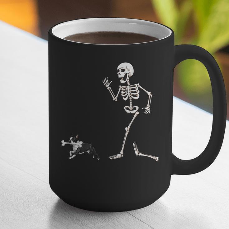 Halloween Boston Terrier And Skeleton Graphic Print Coffee Mug, Boston Terrier Halloween Mugs, funny gift