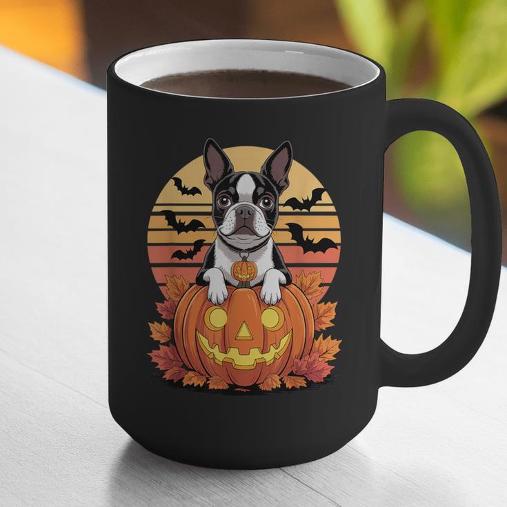 Halloween Retro Boston Terrier Graphic Print Coffee Mug, Boston Terrier Halloween Mugs, funny gift