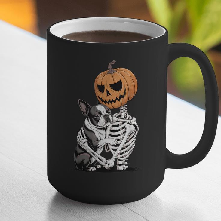 Halloween Skeleton Boston Terrier Graphic Print Coffee Mug, Boston Terrier Halloween Mugs, funny gift