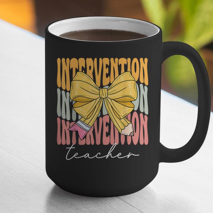 Interventionist Teacher Groovy Coquette Bow Back To School Graphic Print Coffee Mug, Groovy Teacher Mugs, funny gift Interventionist Teacher Groovy Coquette Bow Back To School Graphic Print Coffee Mug, Groovy Teacher Mugs, funny gift